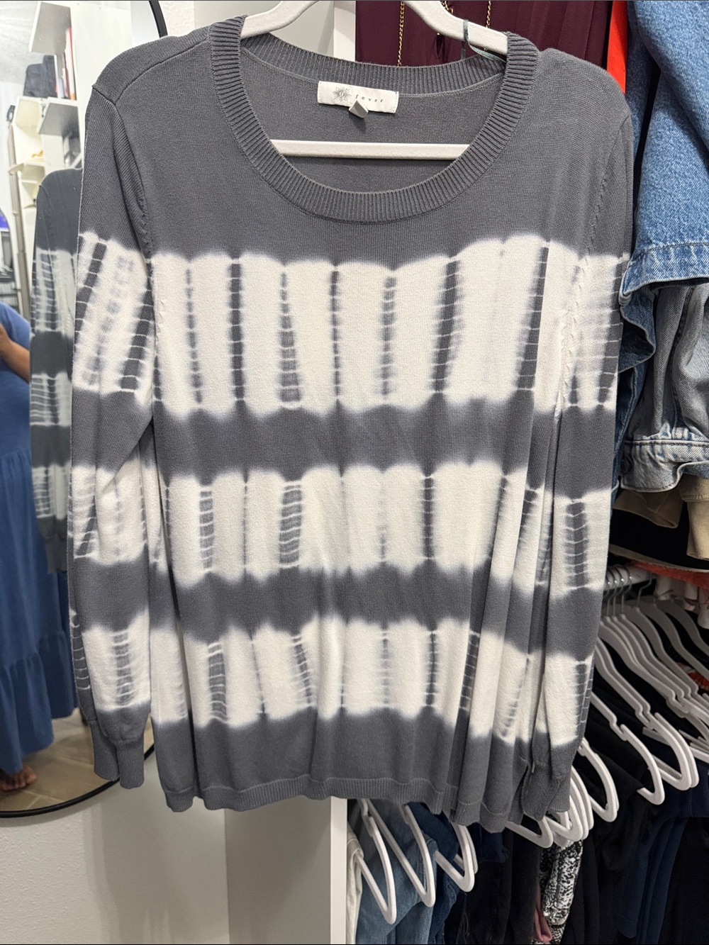 Fever Gray & White Tie-Dye Crewneck Sweater
